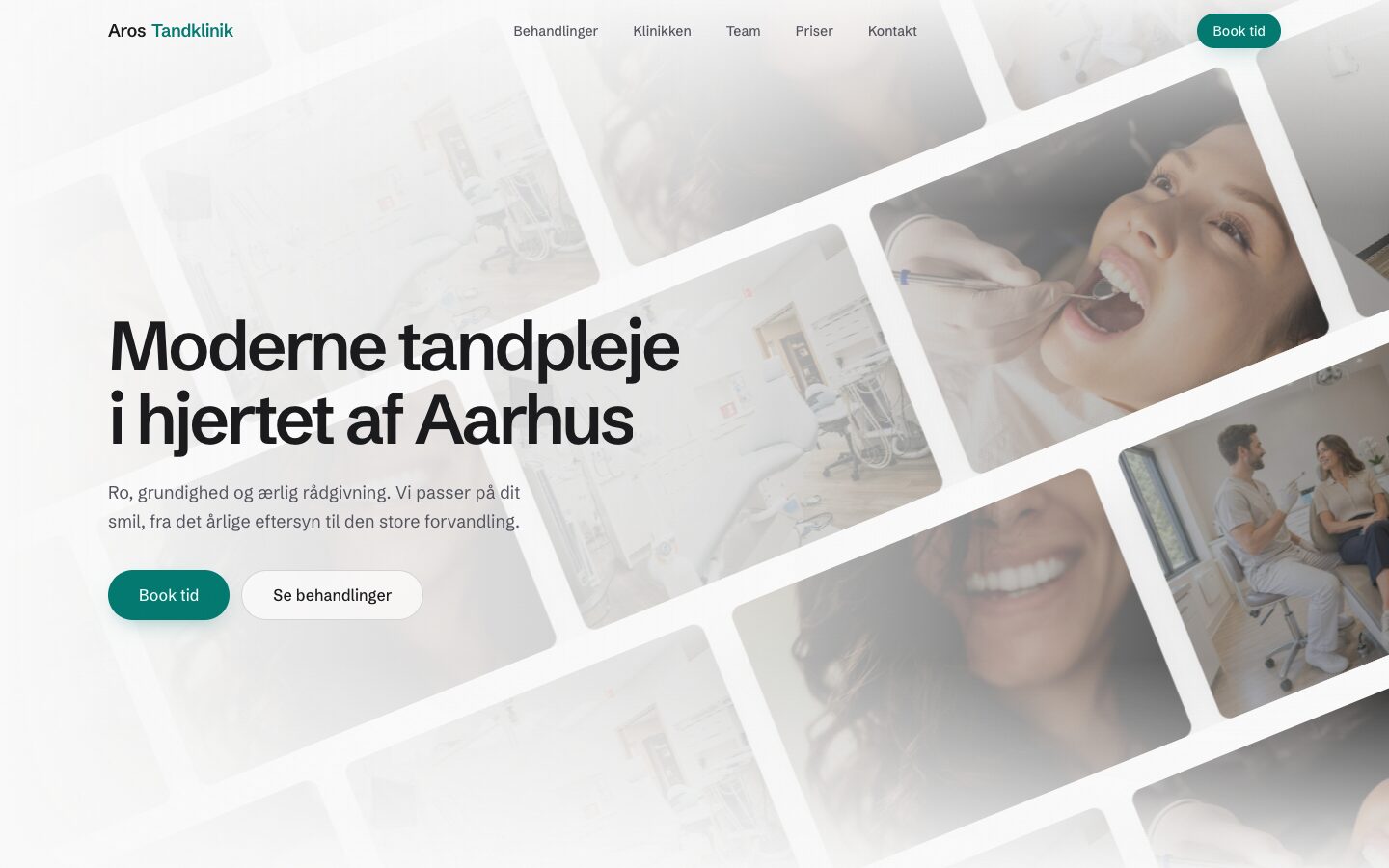 Aros Tandklinik-demoen, tandklinik med behandlinger og tidsbestilling
