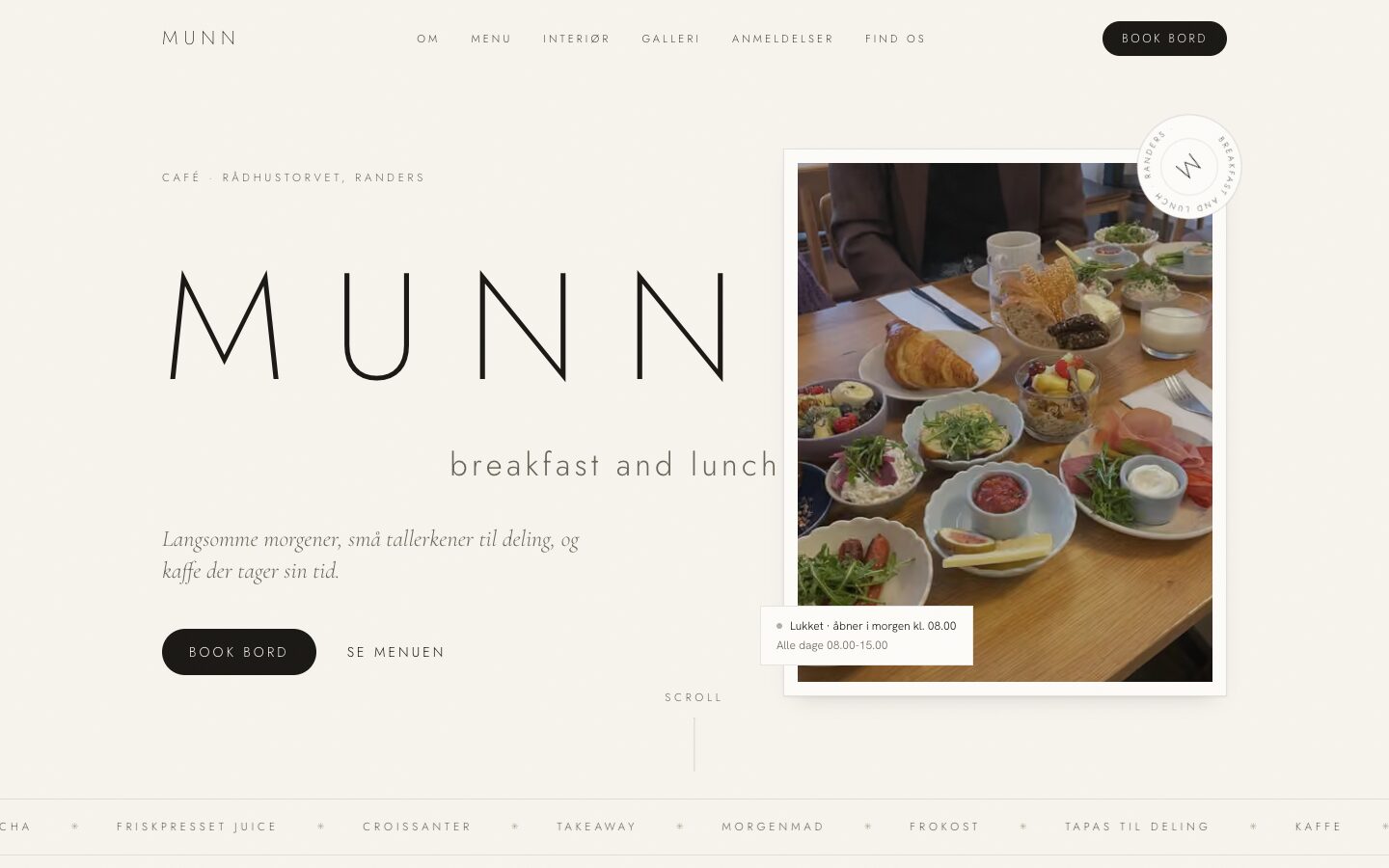MUNN-demoen, café i Randers med menu og bordbestilling