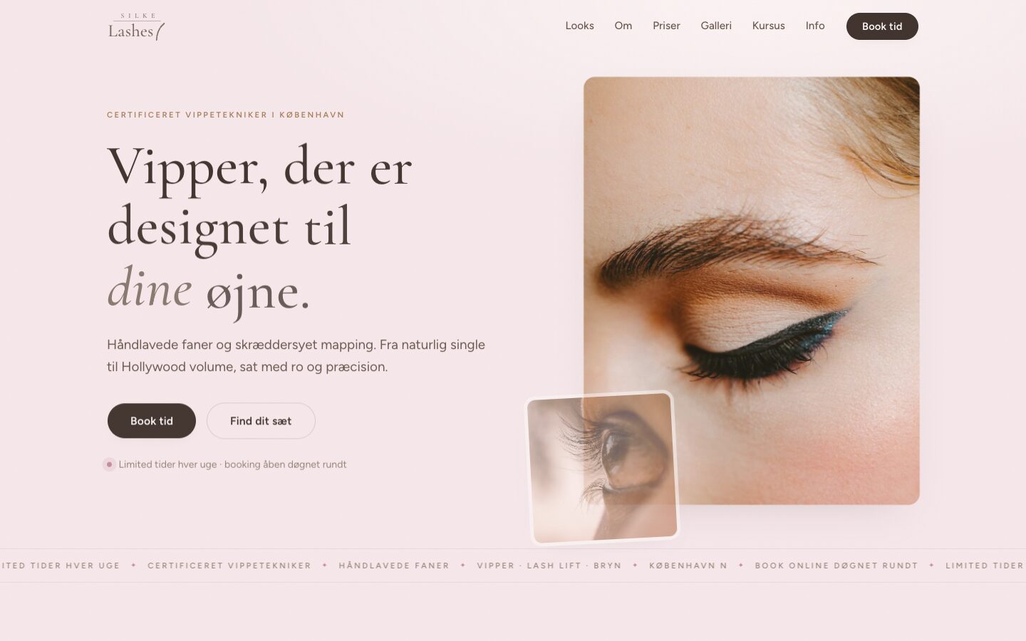 SILKE Lashes-demoen, vippestudie i København med kalenderbooking